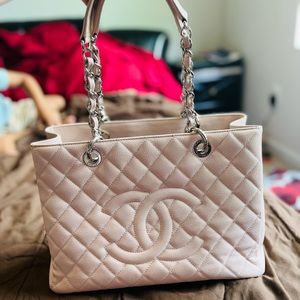 Baby Pink Chanel Quilted Caviar Large Tote Purse